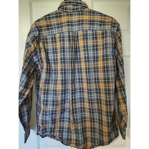carhartt mens button down shirt sz m euc relaxed fit blue/tan plaid design - Picture 5 of 7